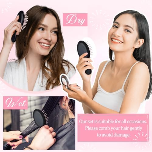 60 Pcs Black Pink Mini Hair Brushes Bulk Travel Wet Dry Hair Combs Pocket Detangling Compact for Spa Sleepover Birthday Bridal Shower Bachelorette Party Favors Homeless - Image 5