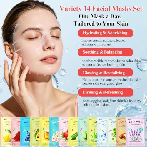 ANKOOY 33 Pack Face Masks Skincare Gifts for Teens Girls Women,Bulk Collagen Face Mask Hydrating Sheet Mask,Travel Essentials,Birthday Gifts,Spa Party Gifts,Facial Mask Skin Care for All Skin Types - Image 3
