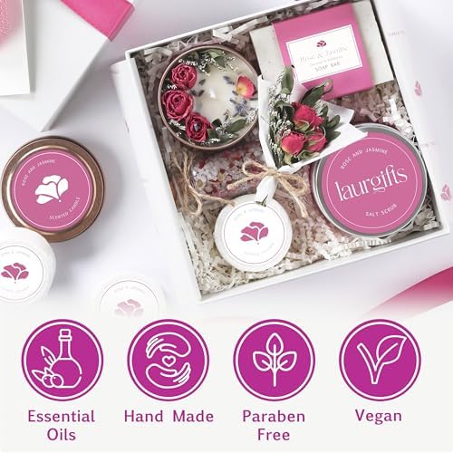 Birthday Gifts for Women – Rose & Jasmine Spa Gift Set & Self Care Basket, Relaxing Bath Box, Spa Basket for Her, Mom, Friend - Image 4