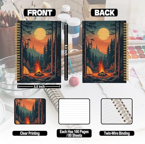 Retro Campfire Spiral Notebook, Camper Gifts Journaling Notebooks for Women Men, Forest Camping Hardcover Journals for Office 160 Pages 5.5 x 8.3 Inch, Gifts for Camping Lovers - Image 7