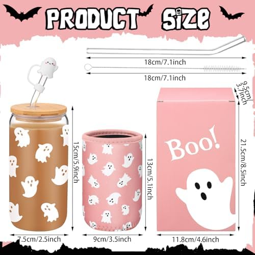 Blushtier 3 Pcs Halloween Ghost Gifts Pink Tumbler Cup Sleeve Gifts Box - Image 4