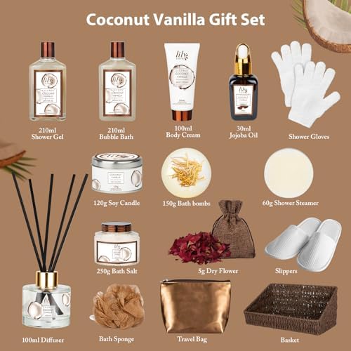Coconut Vanilla Spa Gift Set, Complete Spa Gift Baskets for Women & Men - Image 3