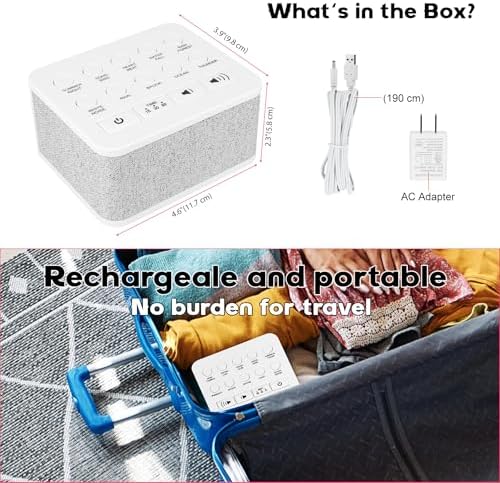 White Noise Sound Machine, Protable Travel Noise Sound Machine for Sleep with 10 Natural Soothing Sounds for Adults Baby Kids, Rechargeable Brown Noise Machine with Timer for Home Office, White - Image 6