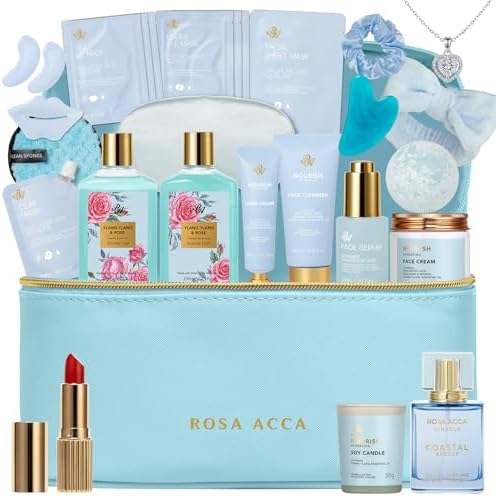 25 Pcs Mother's Day Gift, Bath & Body Gift Basket Set for Women, Skin Care Set, Self Care Spa Gift Basket, Cosmetic Bag, Necklace, Bath Bomb, Christmas, Valentine's, Birthday, Wife, Mom by RAROSAACCA