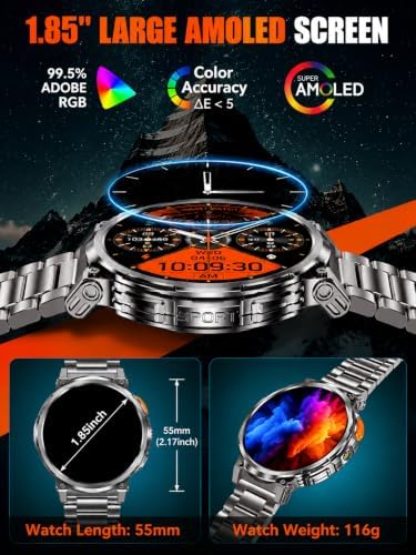 Military Smart Watch for Men, 1.85" Big Screen, Flashlight, 930mAh Battery - Image 2