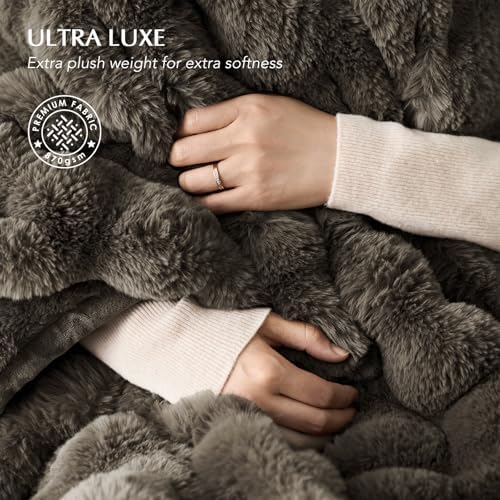 EverGrace Faux Rabbit Fur Bubble Throw Blanket, 50"x60", Dark Taupe - Image 3