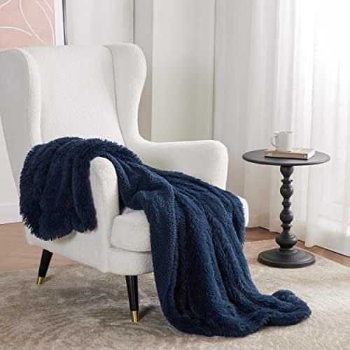 Bedsure Faux Fur Fluffy Sherpa Throw Blanket Couch Twin Navy Blue 60"x80" - Image 6