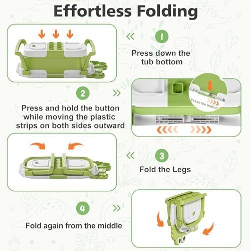 MoreFeel Collapsible Baby Bathtub for Newborn with Thermometer & 1 Hooded Towel & 1 Soft Floating Cushion,Portable Travel Bathtub with Drain Hole, Durable Foldable Baby Tubs for Infants to Toddler - Image 6