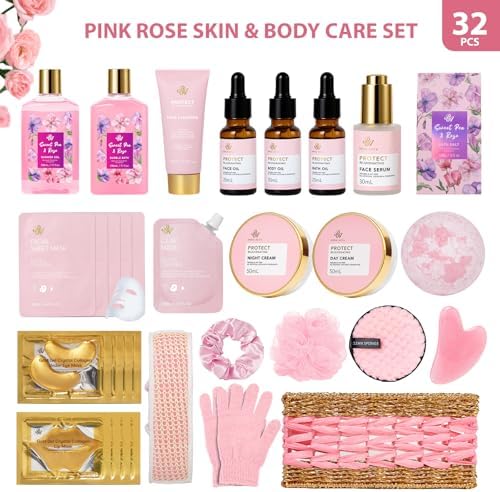 Gifts for Women, 32 Pcs Rose Bath and Body Gifts Basket Set for Women - Image 2