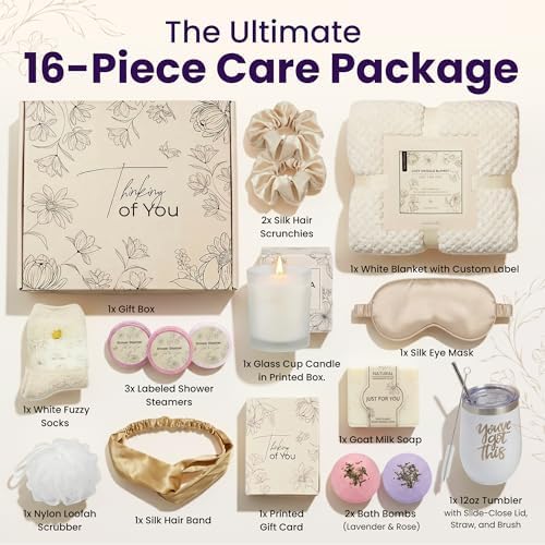 16 Pcs Get Well Soon Gift Basket for Women - Relaxing Spa Gift & Unique Birthday Gift Box for Her, Self Care Gift Sets for Women, Thinking of You Care Package for Mom, Wife, Sister, Friend - Image 2