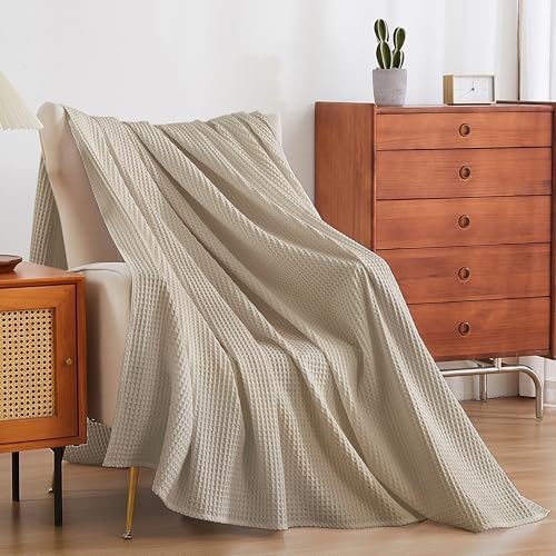 100% Egyptian Cotton Waffle Weave Throw Blanket for Bed Couch Sofa Home Decor, Soft Lightweight Bed & Couch Blanket for All Seasons (Light Khaki - Full Size - 84 * 90") - Image 6