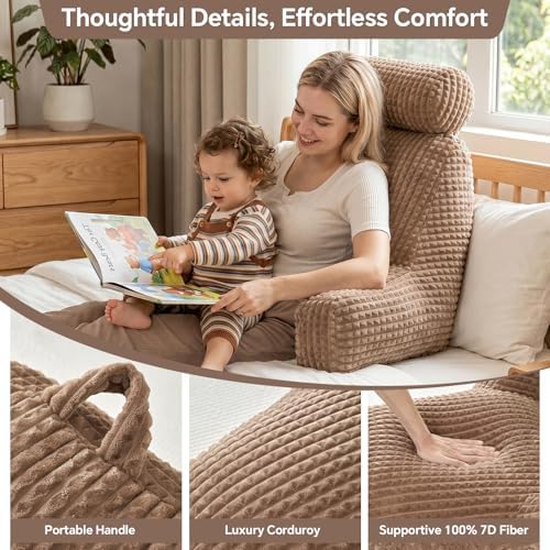 Reading Pillow for Bed with Adjustable Neck Support,XXL Khaki Flannel - Image 5