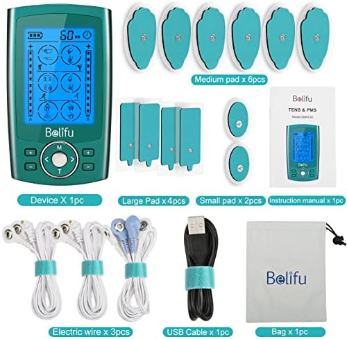 Belifu Dual Channel TENS EMS Unit with 12 Pads, 24 Modes Muscle Stimulator, Electronic Pulse Massager Muscle Massager for Pain Relief Therapy, Fastening Cable Ties, Dust-Proof Drawstring Storage Bag - Image 6