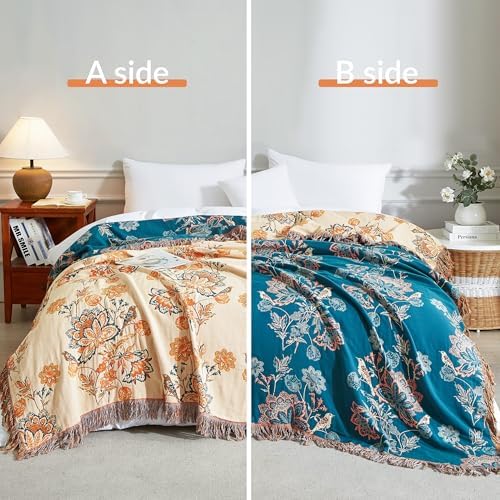 Boho Throw Blanket for Bed 80”x90”, 100% Cotton Blanket for Couch Sofa - Image 2