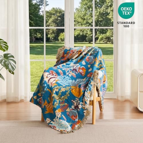 MSGKV Boho Throw Blanket 50"x60" 100% Cotton Ocean Blanket for Couch - Image 2
