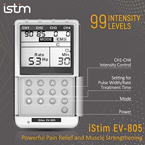 iSTIM EV-805 TENS EMS 4 Channel Rechargeable Combo Machine Unit - Muscle Stimulator + Back Pain Relief and Management- 24 Programs/Backlit (Including Electrodes Pads) - Image 4