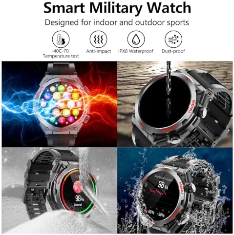 Military Smart Watch,1.52-Inch Smartwatch with Text and Call,24/7Heart Rate Sleep Monitor,Blood Oxygen,and Activity Trackers-Compatible with iPhone and Android,for Men and Women (Black up, 1.52) - Image 3