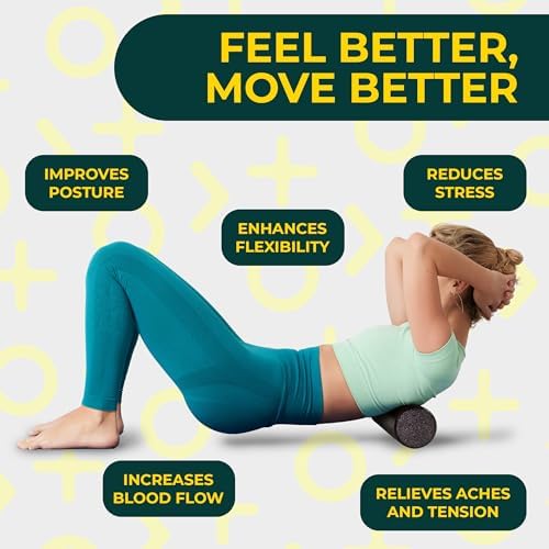 Deep Recovery Yoga Foam Roller for Physical Therapy & Exercise – Black Back Roller for Back Pain, Legs, and Shoulders, 12in x 4in Travel Size – Deep Tissue Massage for Myofascial Release - Image 4