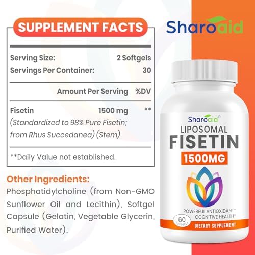 1500mg Fisetin Supplements - Powerful Absorption with Liposomal Delivery,98% Pure Fisetin,Polyphenol Antioxidant for Healthy Aging,Non-GMO - 2 Bottles, 120 Softgels for Adults - Image 7