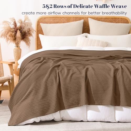 PHF Lightweight Waffle Weave Blanket Twin Size 66"x 90", Soft Woven Summer Blanket for Hot Sleepers - Aesthetic Home Decor for Couch Bed Sofa, Pet Friendly, Mocha - Image 4