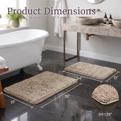 Home Windsor 2 Piece Memory Foam Shag Bath Mat - Ivory - Image 2