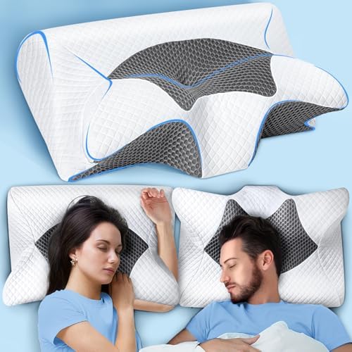 SAHEYER Cervical Neck Pillow, Ergonomic Memory Foam Pillow for Neck Pain Relief and Snoring, 2 in 1 Orthopedic Pillow for Side Sleeper, Back and Stomach Sleeper, Grey by SAHEYER