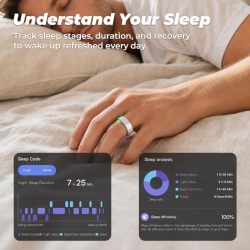 Smart Ring Wearable Health Metrics Monitor, Silver, Size 8 - Image 3