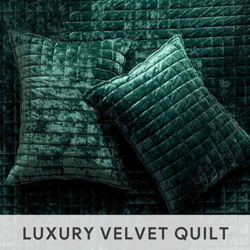 RECYCO Channel Box Stitch Velvet Quilt Set, Full Queen Size, Emerald Green - Image 5