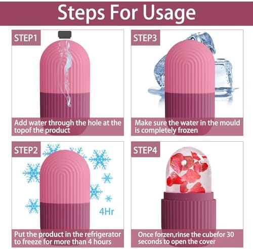 XHJRI Ice Face Roller Massager,Ice Cube Roller for Face, Eyes and Neck Naturally Conditioning and Skin Care,De-Puff Eye Bags,Reduce Migraine Pain,Reusable Massage Silicone Ice Mold (Rose) - Image 4