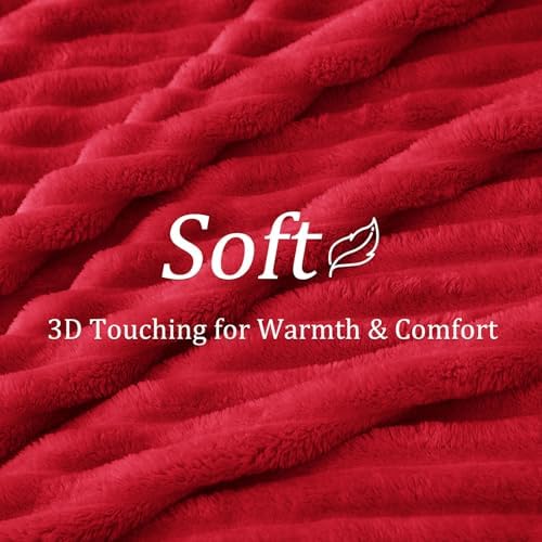 BEDELITE Ribbed Twin Blanket for Couch & Bed, Red, 60"x80" - Image 5