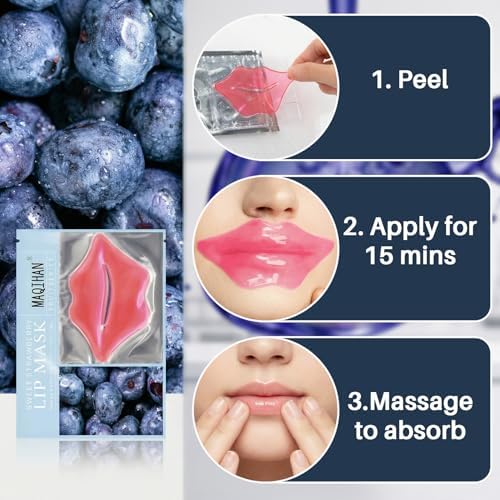 30PCS Moisturizing Lip Mask - Lip Patches for Spa Daily Labial Masks Skincare Hydrating to Reduce Wrinkles Dryness Anti-wrinkle Lightens, Blueberry - Image 6