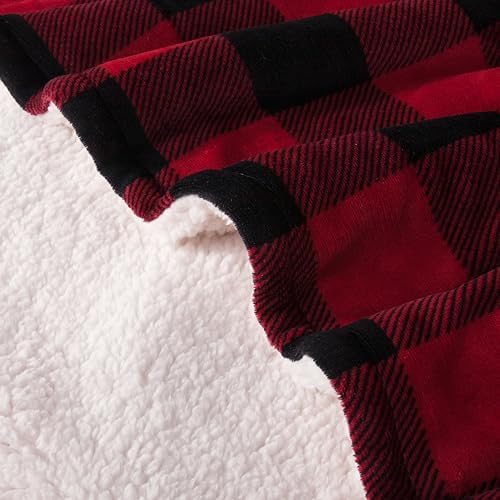 Elegant Comfort Luxury Ultra-Plush Velvet Touch Buffalo Plaid Fleece Throw - Soft, Warm, Cozy Micromink Sherpa-Backing Reversible Blanket for Bed, Sofa and Couch, Buffalo Burgundy - Image 3