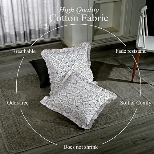 CPC Sandstone Regal Hand Block Print 100% Cotton Ruffle Throw Pillow Cover 18x18 inch with Hidden Zipper Decorative for Couch, Bed, Sofa, Farmhouse, Cottagecore Decor Gift Christmas Fall Thanksgiving - Image 5