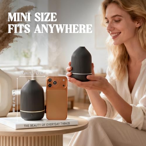 Essential Oil Diffuser, 100ml Aromatherapy Diffuser, Mini Ultrasonic Diffuser for Essential Oil, Home, Office, Cool Mist Humidifier with 7 Led Light, Auto Shut-Off, Black - Image 2