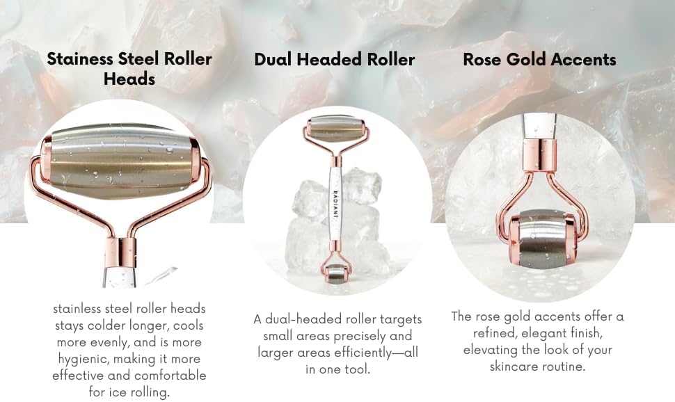 Ice Roller for Face, Dual-Head Stainless Steel, Rose Gold, Facial Massage Tool for Puffiness Reduction, Skin Tightening, Circulation - Image 4