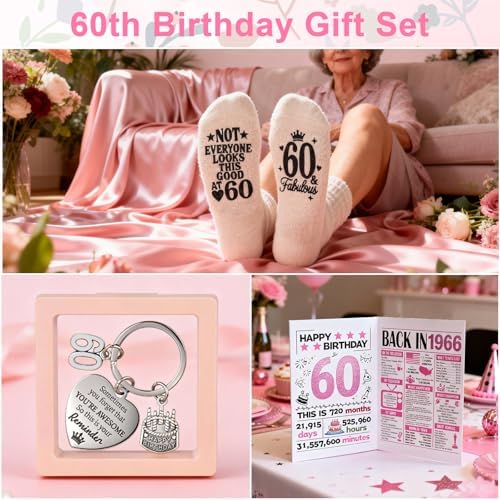60th Birthday Gifts for Women, Vintage 1966 Birthdays Gift For Her, Cool 60 Year Old Birthday Gifts Set For Mom Wife Sister Friends Coworkers, Unique Gift Ideas With Tumbler Greeting Card Tote Bag - Image 6