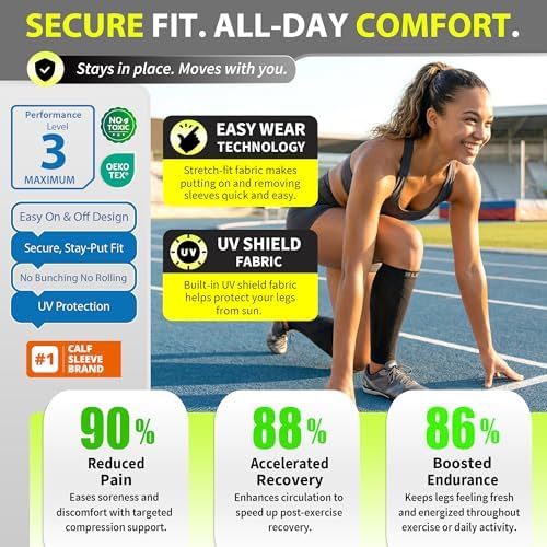 BLITZU Calf Compression Sleeves, 3 Pairs, Shin Splint Relief Running Socks - Image 5