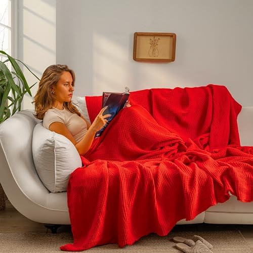 Muslin Blanket - Pure 100% Turkish Cotton Airy Soft Light Versatile Gauze Throw Blanket for Bed, Couch, Sofa (Red, King Size (95" x 110" inch)) - Image 4