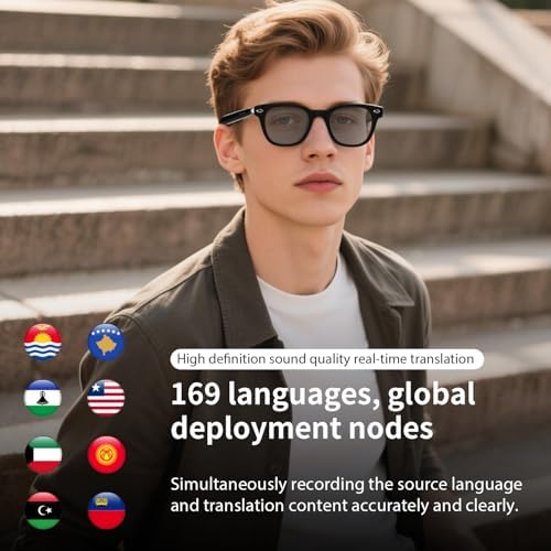AI Smart Glasses Powered By GPT, Support 165+ Languages Real-Time Translation, Speakers & Audio Call Translator, AI Object Recognition, Noise Reduction, Smart Bluetooth Glasses for Men & Women(Black) - Image 3