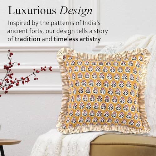 CPC Yellow Citrine Ruffle Throw Pillow Covers for Couch, 24x24 Inch Cotton Stripe Ruffle Couch Pillows for Living Room, Hidden 20 Inch Zipper Boho Pillow Case or Cute Outdoor Ruffle Pillows - Image 4