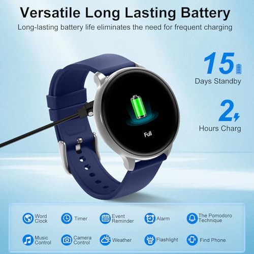 Smart Watch for Men Women Fitness Tracker with 100+ Sport Modes,Activity Trackers for iOS/Android Waterproof/Heart Rate/Sleep/Steps Monitor/Pedometer Monitor Monitor (Silver+Blue) - Image 5