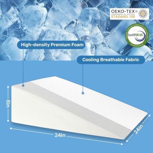 puredown® 8" Bed Wedge Pillow, Cooling Wedge Pillows for Headboard, Pillow Wedge for After Surgery, Nighttime Acid Reflux, Lumbar & Back Support, Leg Elevation Therapy, Snore Reduction Aid,White - Image 2