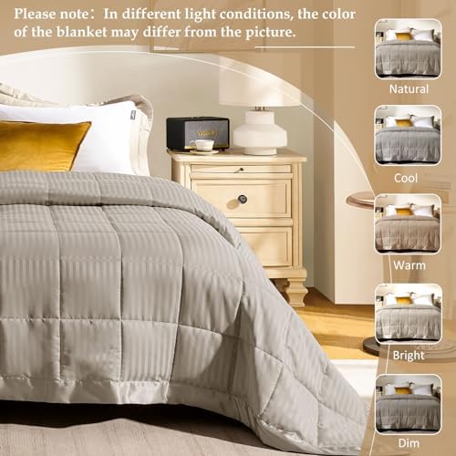 downluxe King Size Blanket with Satin Trim, Lightweight Down Alternative King Blanket for All Season, Machine Washable (Sand, 108 x 90 Inch) - Image 5