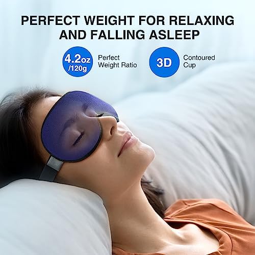 YFONG Weighted Sleep Mask for Women Men, 3D Light Blocking Eye Mask, Blue - Image 2