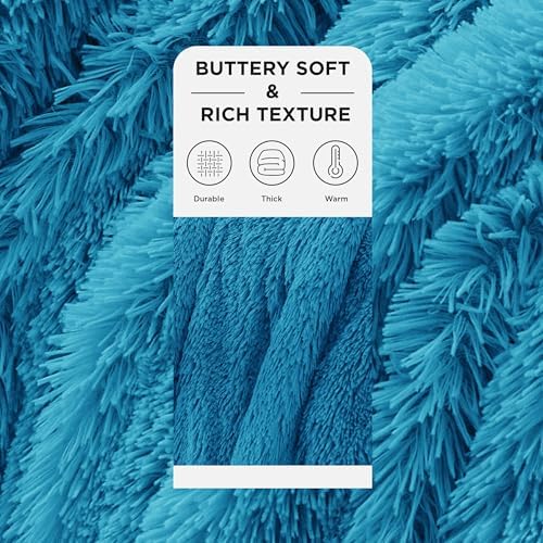 Bedsure Faux Fur Fluffy Sherpa Throw Blanket Couch Twin Bright Blue 60"x80" - Image 2