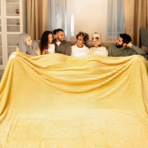Bnuitland Light Yellow Fleece Throw Blanket 90"x90",300GSM Large Big Soft Cozy Warm Lightweight Stripe Pattern for Bed Sofa Home Decor,Suitable for Adults Family All Season by BNUITLAND