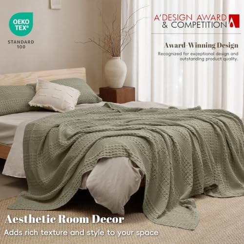 PHF Lightweight 100% Cotton Waffle Blanket for Bed, Twin XL, Dusty Sage - Image 4