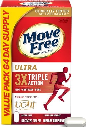 Move Free Ultra Triple Action Joint Support Supplement - Type II Collagen Boron & Hyaluronic Acid - Supports Joint Comfort, Cartiliage & Bones in 1 Tiny Pill Per Day, 64 Tablets (64 servings)* by MoveFree