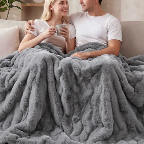 ORINOVA Gray Blanket Twin Size 60x80 Soft Fluffy Faux Fur Bed Cover Fuzzy Plush Bubble Throw for Couch Warm Cozy Bedding for Bedroom, Dorm and Guest Room Decor by ORINOVA