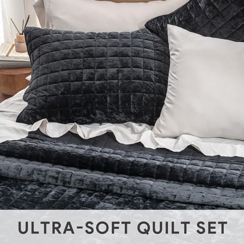 RECYCO Channel Box Stitch Velvet Quilt Set, King Size, Black - Image 4